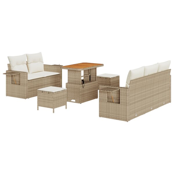 vidaXL Canapé de Jardin 8 Pièces Avec Coussins Beige en Poly Rattan et Acacia