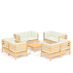 vidaXL Salon de jardin 9 Pièces avec coussins crème bois de pin