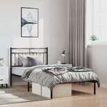 vidaXL Cadre de lit métal sans matelas avec tête de lit noir 100x200cm