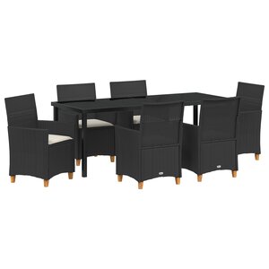 vidaXL Ensemble de salle à manger de jardin 7 pièces avec coussins - Rattan poly noir