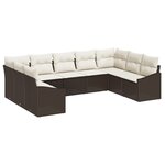 vidaXL Set de jardin 9 pièces avec coussins en rotin poly marron