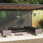 vidaXL Salon de jardin 10 Pièces avec coussins Résine tressée Gris foncé