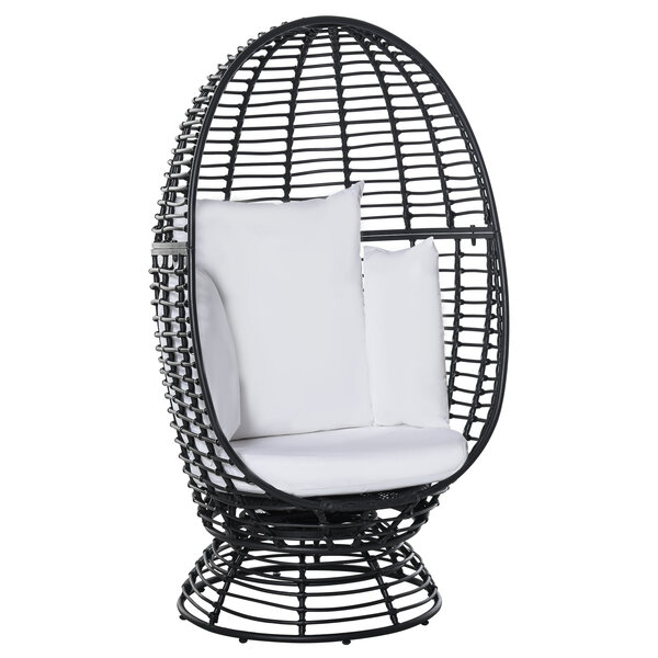 Fauteuil rond de jardin fauteuil cocon pivotant grand confort coussins inclus polyester blanc résine tressée noire