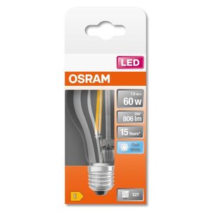 Ampoule standard led osram clair filament - e27 - 7w = 60 - blanc froid