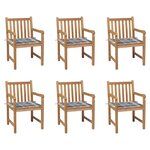 vidaXL Chaises de jardin 6 Pièces et coussins carreaux gris Bois de teck