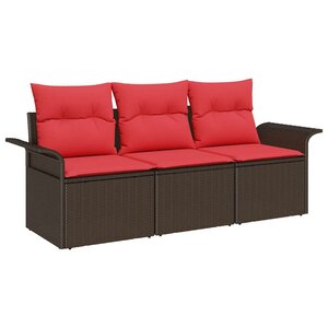 vidaXL Ensemble de Canapés 3 Pièces Marron et rouge polyrotin