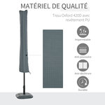 Housse de protection imperméable pour parasol droit avec fermeture éclair et cordon de serrage gris