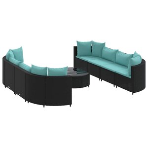 vidaXL Salon de jardin 9 Pièces avec coussins noir résine tressée