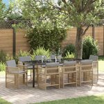vidaXL Ensemble de salle à manger pour jardin 9 Pièces Beige polyrotin