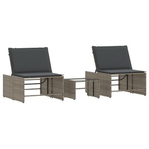 vidaXL Chaises longues 2 pièces avec table en résine tressée grise