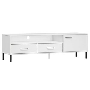 vidaXL Meuble TV avec pieds en métal Blanc Bois de pin massif OSLO