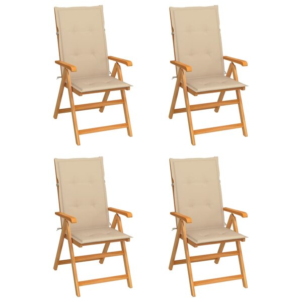 vidaXL Chaises de jardin lot de 4 avec coussins beige Bois teck solide