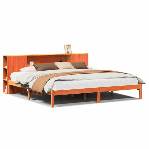 vidaXL Lit bibliothèque sans matelas cire marron 200x200 cm pin massif