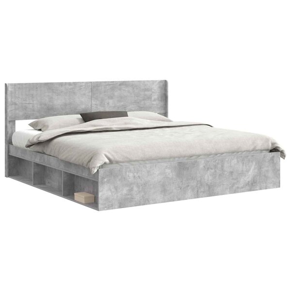 vidaXL Cadre de lit avec rangement et tête de lit Gris béton