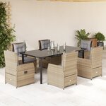 vidaXL Ensemble à manger de jardin et coussins 7 Pièces beige poly rotin