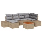 vidaXL Ensemble de Salon de Jardin 7 Pièces avec Coussins Beige en Rattan Poly Acacia
