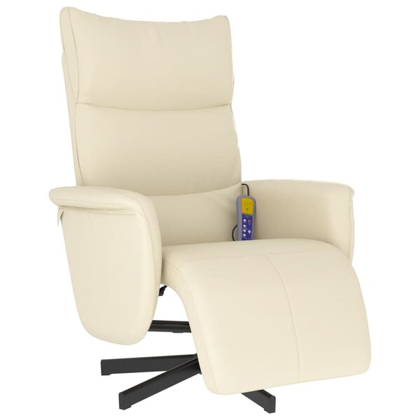 vidaXL Fauteuil inclinable de massage et repose-pieds crème similicuir