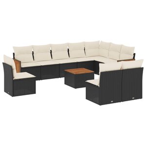 vidaXL Salon de jardin 11 Pièces avec coussins noir résine tressée