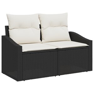 Canapé de jardin 2 places vidaXL avec coussins Noir en poly rotin