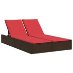 vidaXL Chaise longue double avec coussins marron résine tressée