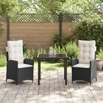 vidaXL Ensemble de salle à manger pour jardin 3 Pièces Noir polyrotin