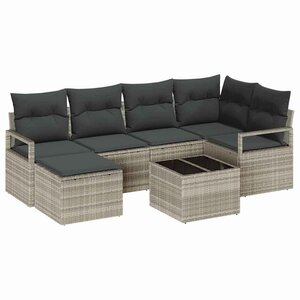 vidaXL Ensemble de canapé de jardin 7 Pièces Gris clair Poly rotin