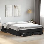 vidaXL Cadre de lit avec tiroirs sans matelas noir 140x200 cm