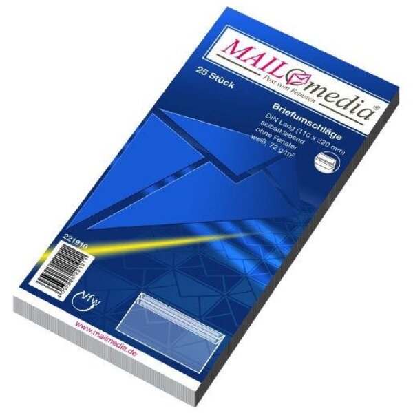 Paquet de 25 enveloppes offset dl 110x220 mm sans fenêtre blanches