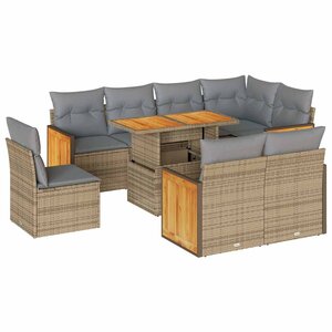 vidaXL Salon de jardin avec coussins 9 Pièces beige résine tressée acacia