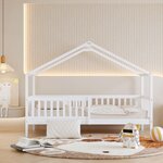 Lit simple Kae cabane barrière blanc