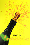 Carte FLUO Heureux ANNIVERSAIRE Bouteille de Champagne avec Enveloppe 12x17,5cm