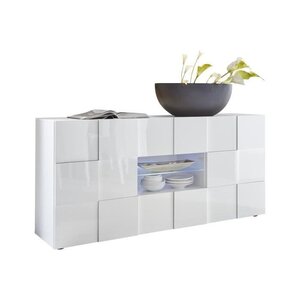 Buffet MILANO - blanc laqué brillant - 2 portes 2 tiroirs - 181 x 43 x 84 cm