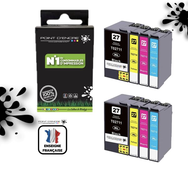 27XL - Réveil - 2 X Pack de 4 Cartouches D'encre Noir/Cyan/Magenta/ Jaune - Grande capacité