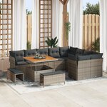vidaXL Canapé de Jardin 12 Pièces avec Coussins Gris en Rattan Poly Acacia