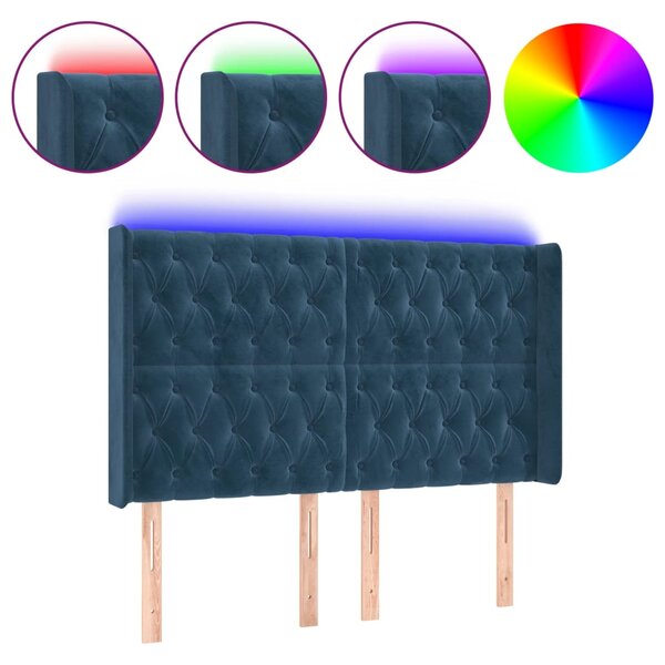 vidaXL Tête de lit à LED Bleu foncé 147x16x118/128 cm Velours