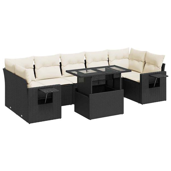 vidaXL Salon de jardin 8 Pièces avec coussins noir résine tressée