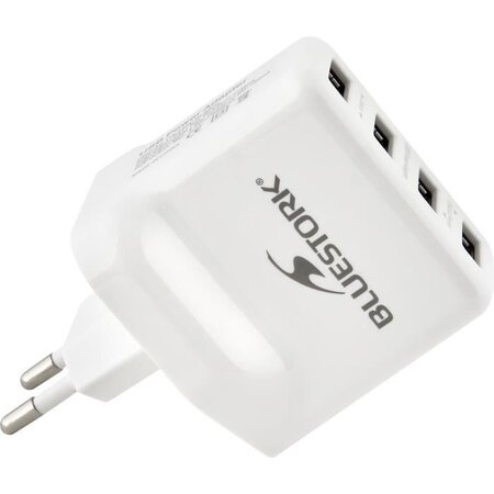 BLUESTORK Chargeur Secteur 4 USB - 3.5A - Blanc