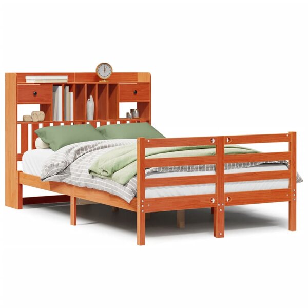 vidaXL Lit bibliothèque sans matelas cire marron 135x190 cm pin massif