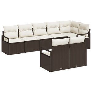 vidaXL Ensemble de canapé de jardin de 8 pièces avec coussins marron en poly rotin
