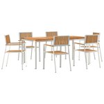 vidaXL Ensemble de repas extérieur 7 Pièces Marron Bois de teck massif