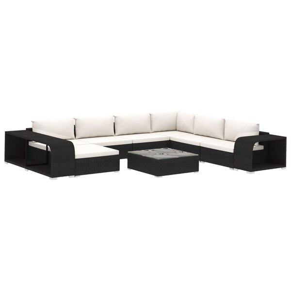 Salon de jardin meuble d'extérieur ensemble de mobilier 10 pièces avec coussins résine tressée noir 02_0015186