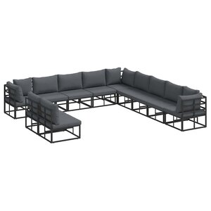 vidaXL Ensemble de canapé de jardin avec coussin 11 Pièces Noir Aluminium