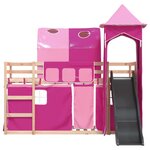vidaXL Lit superposé avec toboggan et rideaux rose 90x190 cm