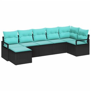 vidaXL Ensemble de Canapés avec coussin 7 Pièces Noir polyrotin