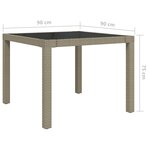 vidaXL Table de jardin 90x90x75cm Verre trempé et résine tressée Beige