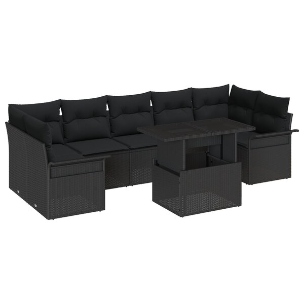 vidaXL Ensemble de jardin de 8 pièces avec des coussins en rotin noir.
