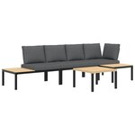 vidaXL Salon de jardin 4 Pièces avec coussins noir aluminium