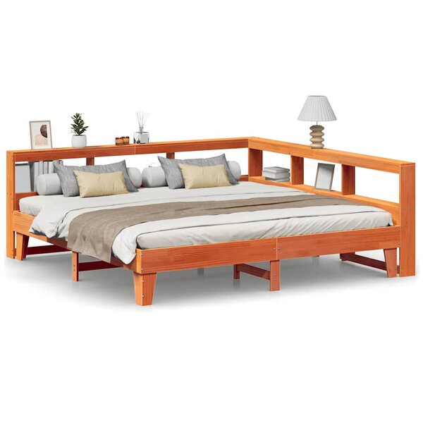 vidaXL Lit bibliothèque sans matelas cire marron 200x200 cm pin massif