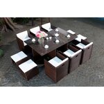 Miami 10 Marron/Blanc : salon encastrable 10 personnes en résine tressée marron poly rotin