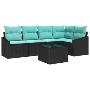 vidaXL Ensemble de Canapés avec coussin 6 Pièces Noir polyrotin